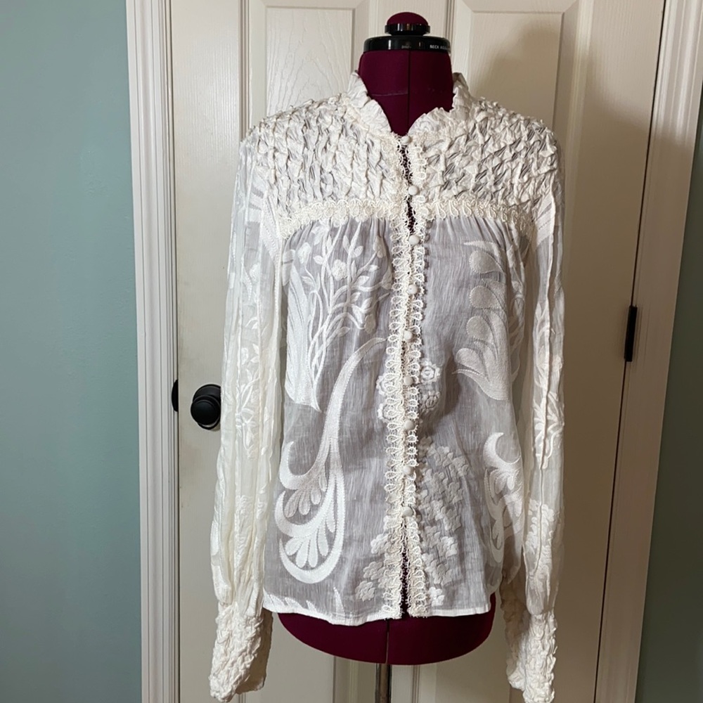 Gorgeous ALEXIS linen blend embroidered blouse
